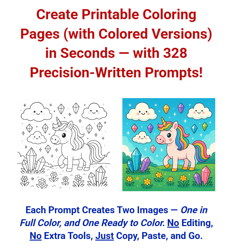 Generate Coloring Pages + Colored Art in 1 Click: 328 Smart Prompts Built for ChatGPT